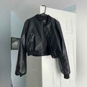 Zara Black Leather Jacket, Size Medium